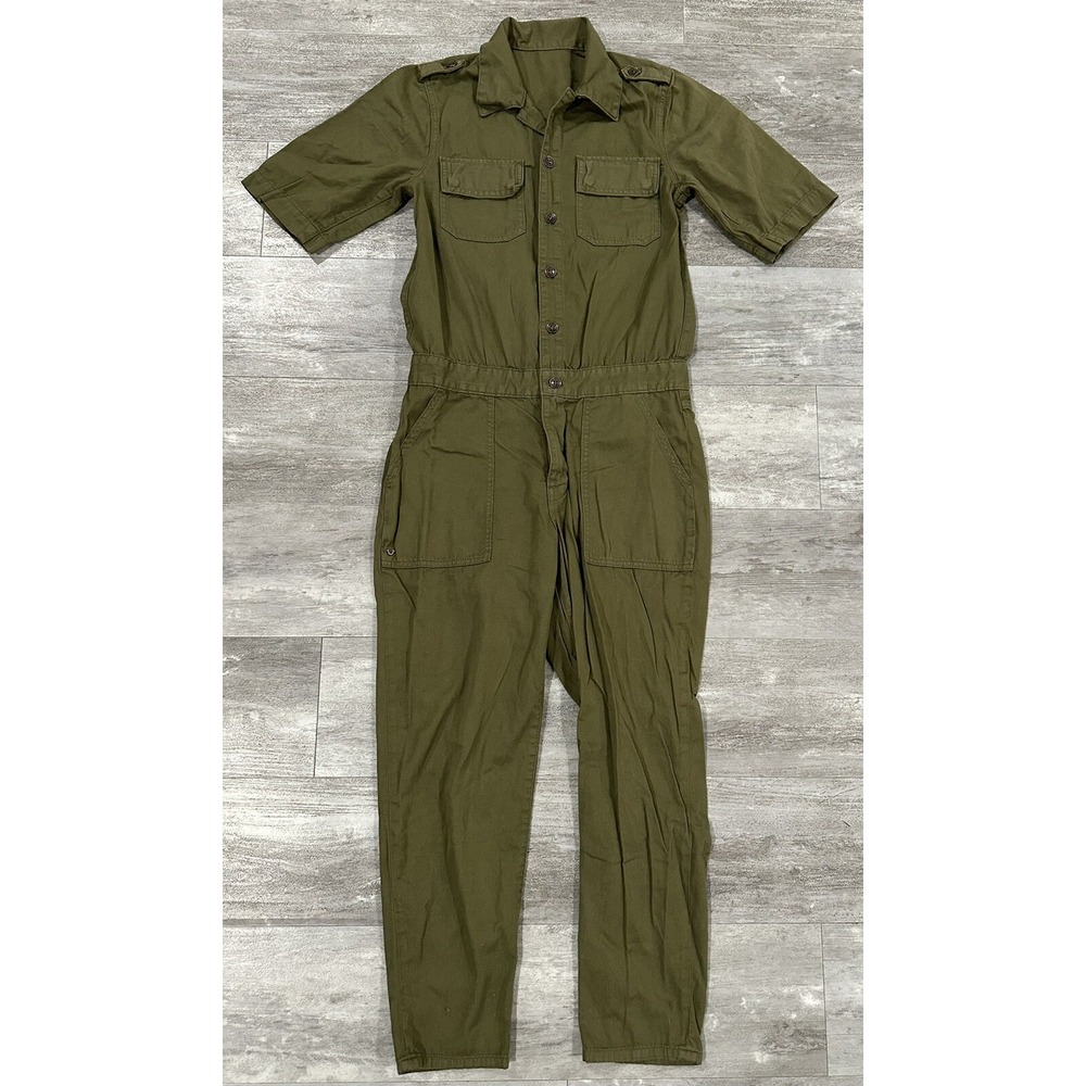 True Religion Utility Jumpsuit Romper Green 100% Cotton Size Medium Mint Cond